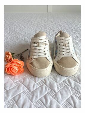 Madewell Sidewalk Sneakers White Suede Iridescent Leather Size 5.5